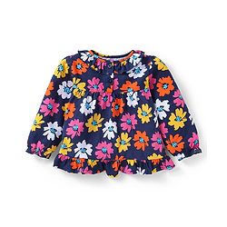 Babyhug Cotton Knit Full Peasant Sleeves Floral Printed Night Suit - Navy Blue