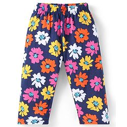 Babyhug Cotton Knit Full Peasant Sleeves Floral Printed Night Suit - Navy Blue