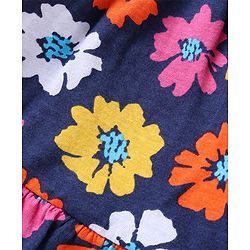 Babyhug Cotton Knit Full Peasant Sleeves Floral Printed Night Suit - Navy Blue