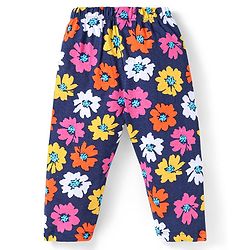 Babyhug Cotton Knit Full Peasant Sleeves Floral Printed Night Suit - Navy Blue