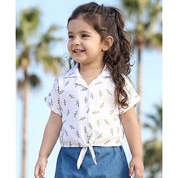 Babyhug 100% Cotton Woven Half Sleeves Collared Top with Leaves Print - White