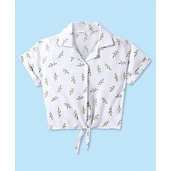 Babyhug 100% Cotton Woven Half Sleeves Collared Top with Leaves Print - White
