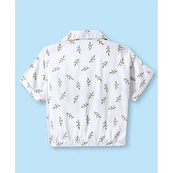 Babyhug 100% Cotton Woven Half Sleeves Collared Top with Leaves Print - White