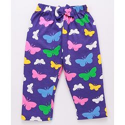Babyhug Cotton Knit Full Peasant Sleeves Butterfly Printed Night Suit with Frill Detailing -Violet