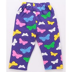 Babyhug Cotton Knit Full Peasant Sleeves Butterfly Printed Night Suit with Frill Detailing -Violet