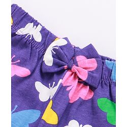 Babyhug Cotton Knit Full Peasant Sleeves Butterfly Printed Night Suit with Frill Detailing -Violet