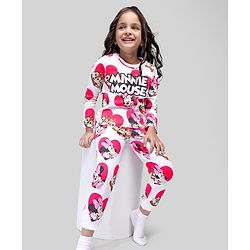 Babyhug Disney Single Jersey Knit Full Sleeves Night Suit with  Chip N Dale &  Minnie Mouse Print - White