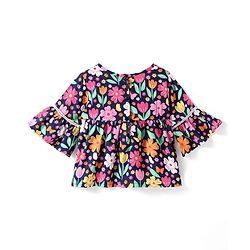 Babyhug Rayon Woven Full Flared Sleeves Top With Floral Print - Blue & Pink