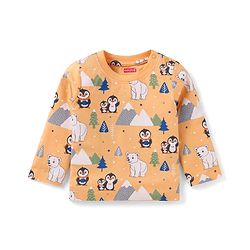 Babyhug Cotton Knit Full Sleeves Penguin & Polar Bear Printed Night Suit - Orange