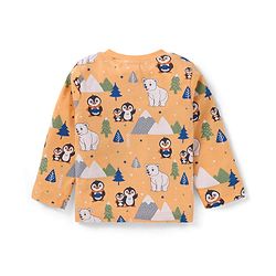 Babyhug Cotton Knit Full Sleeves Penguin & Polar Bear Printed Night Suit - Orange