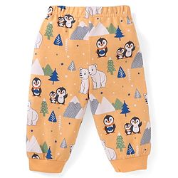 Babyhug Cotton Knit Full Sleeves Penguin & Polar Bear Printed Night Suit - Orange