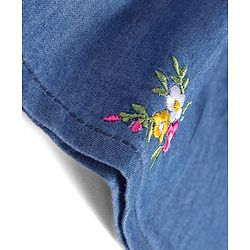Babyhug Denim Bell Sleeves Cropped Top with Floral Embroidery - Navy Blue