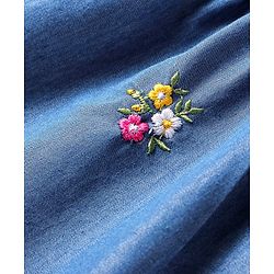 Babyhug Denim Bell Sleeves Cropped Top with Floral Embroidery - Navy Blue
