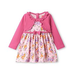 Babyhug Single Jersey Knit Full Sleeves Frock With Attached Shrug Floral Print & Bloomer - Pink
