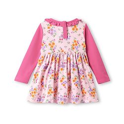Babyhug Single Jersey Knit Full Sleeves Frock With Attached Shrug Floral Print & Bloomer - Pink