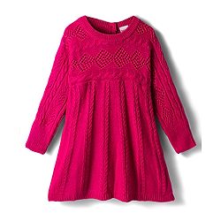Babyhug Knit Full Sleeves Woollen Dress with Cable Knit Design - Fuchsia