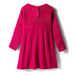 Babyhug Knit Full Sleeves Woollen Dress with Cable Knit Design - Fuchsia