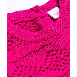Babyhug Knit Full Sleeves Woollen Dress with Cable Knit Design - Fuchsia