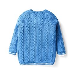 Babyhug Knitted Full Sleeves Smartfit Solid Cable Knit Design Front Open Sweater Set With Denim Pant - Blue