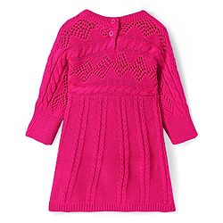 Babyhug Knitted Full Sleeves Solid Colour Woollen Dress With Cable Knit Design - Dark Pink