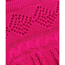 Babyhug Knitted Full Sleeves Solid Colour Woollen Dress With Cable Knit Design - Dark Pink