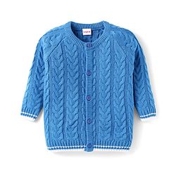 Babyhug Knitted Full Sleeves Front Open Sweater With Cable Knit Design - Blue