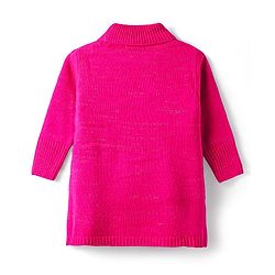 Babyhug Knitted Full Sleeves Turtle Neck Pullover Sweater with Cable Knit Design & Frill Detailing - Dark Pink