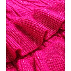 Babyhug Knitted Full Sleeves Turtle Neck Pullover Sweater with Cable Knit Design & Frill Detailing - Dark Pink