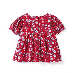 Babyhug Rayon Woven Half Puffed  Sleeves Top with Floral Print - Red