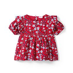 Babyhug Rayon Woven Half Puffed  Sleeves Top with Floral Print - Red