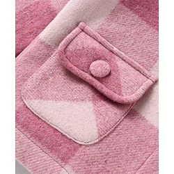Babyhug Woven Full Raglan Sleeves Checkered Hooded Coat - Pink