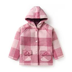 Babyhug Woven Full Raglan Sleeves Checkered Hooded Coat - Pink