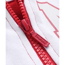 Babyhug Disney Terry Knitted Full Sleeves Bomber Jacket With Mickey Mouse Design - Red & White