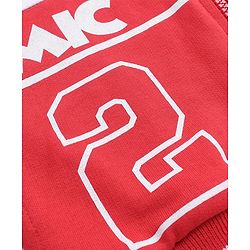 Babyhug Disney Terry Knitted Full Sleeves Bomber Jacket With Mickey Mouse Design - Red & White