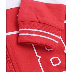 Babyhug Disney Terry Knitted Full Sleeves Bomber Jacket With Mickey Mouse Design - Red & White