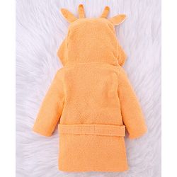 Babyhug Cotton Woven Full Sleeves Hooded Bath Robe With Giraffe Applique - Orange