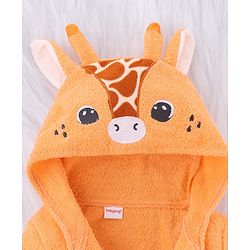 Babyhug Cotton Woven Full Sleeves Hooded Bath Robe With Giraffe Applique - Orange