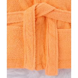 Babyhug Cotton Woven Full Sleeves Hooded Bath Robe With Giraffe Applique - Orange