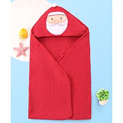 Babyhug Cotton Woven Hooded Towel With Santa Patch Embroidery 72 x B 72 cm - Red