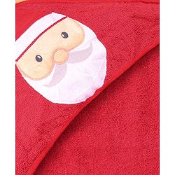 Babyhug Cotton Woven Hooded Towel With Santa Patch Embroidery 72 x B 72 cm - Red