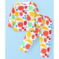 Babyhug Cotton Knit Full Sleeves Night Suit Fruits Print -  White