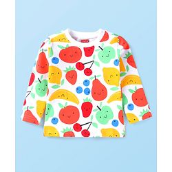Babyhug Cotton Knit Full Sleeves Night Suit Fruits Print -  White