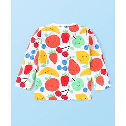 Babyhug Cotton Knit Full Sleeves Night Suit Fruits Print -  White