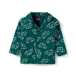 Babyhug Cotton Knit Full Sleeves Night Suit With Vehicles Print - Dark Green