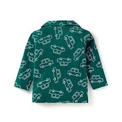 Babyhug Cotton Knit Full Sleeves Night Suit With Vehicles Print - Dark Green