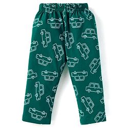Babyhug Cotton Knit Full Sleeves Night Suit With Vehicles Print - Dark Green
