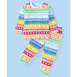 Babyhug Cotton Knit Full Sleeves Printed Night Suit - Blue