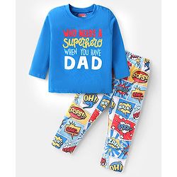 Babyhug Cotton Knit Full Sleeves Night Suit With Text Print - Blue