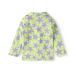 Babyhug Cotton Knit Full Sleeves Front Open Night Suit Star Print - Neon Green