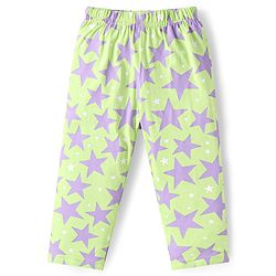 Babyhug Cotton Knit Full Sleeves Front Open Night Suit Star Print - Neon Green